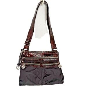 Brighton Brown Leather Alligator Embossed Crossbody Handbag E345145 Vintage